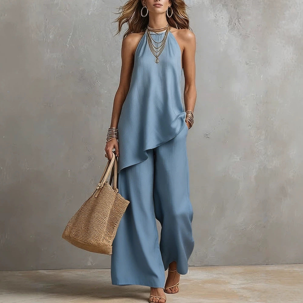 Dame luftig jumpsuit med asymmetrisk snit Skovae