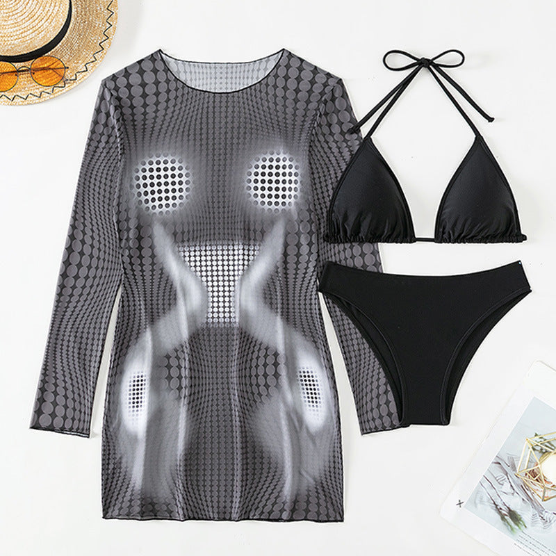 Dame Bikiniset med gennemsigtig cover-up og moderigtigt mønster Skovae