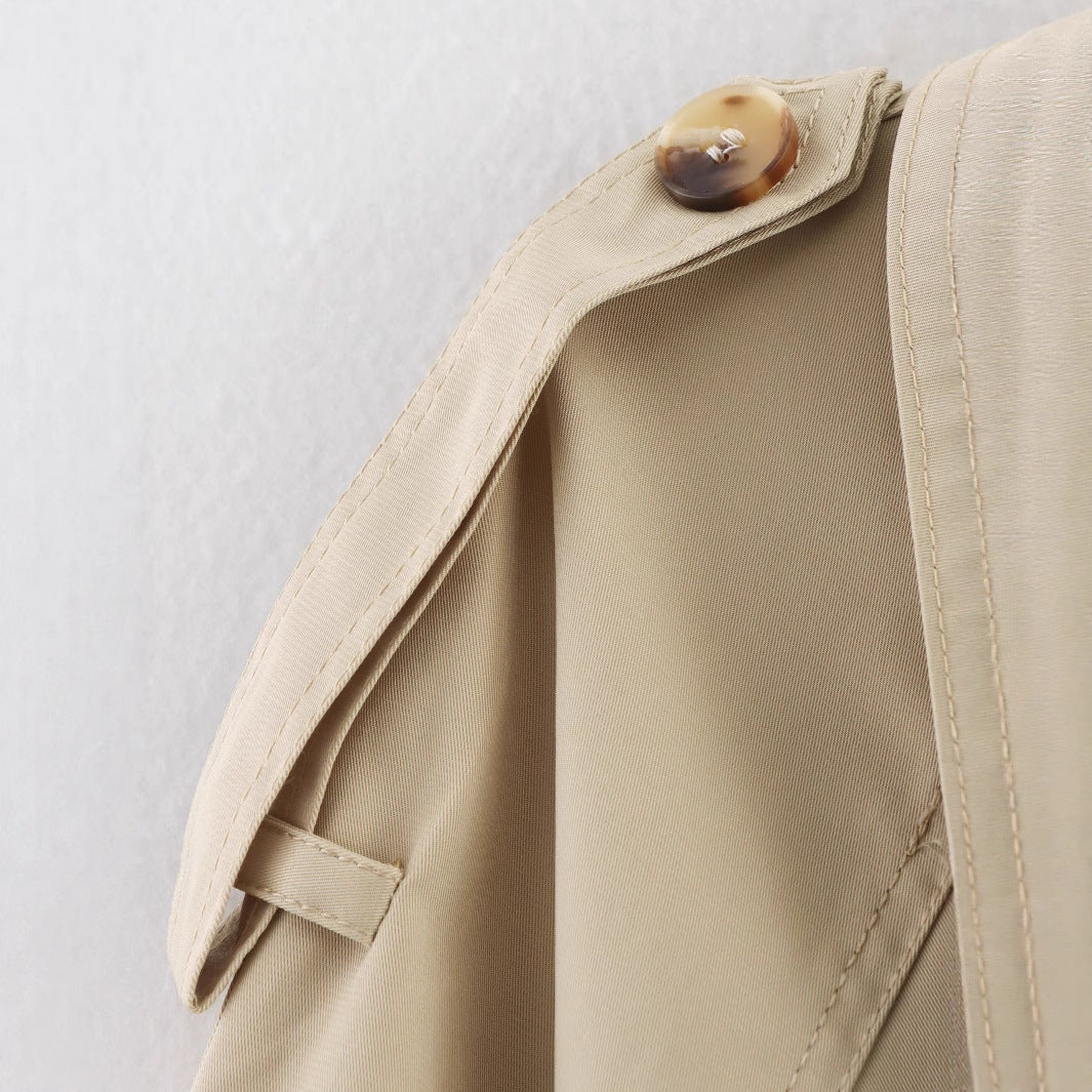 Dame Mode Trench Coat med Asymmetrisk Knapliste og Talje Bælte Stilla