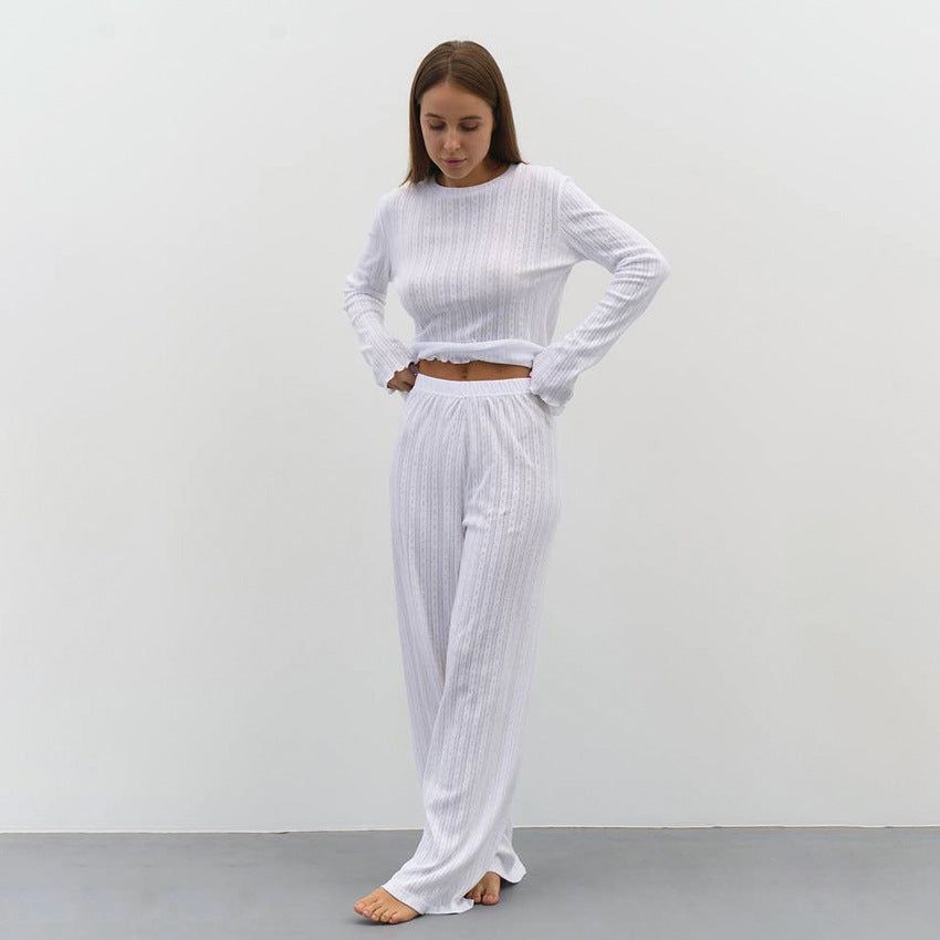 Dame Strik-Pyjama-Sæt med cropped top og vide ben Stilla