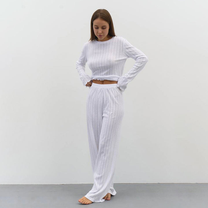 Dame Strik-Pyjama-Sæt med cropped top og vide ben Stilla
