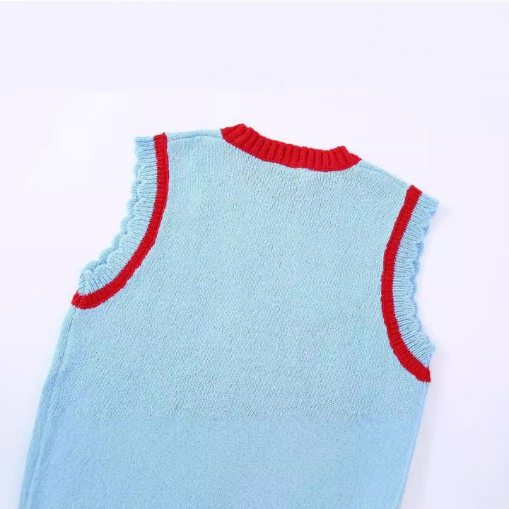 Femme Behagelig Strikket Ærmeløs Pullover Vest med Malerisk Broderi Stilla