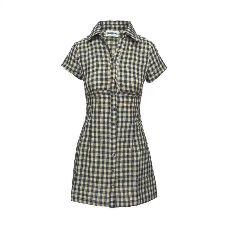 Dame Gingham-rude Mini Skjortekjole Stilla