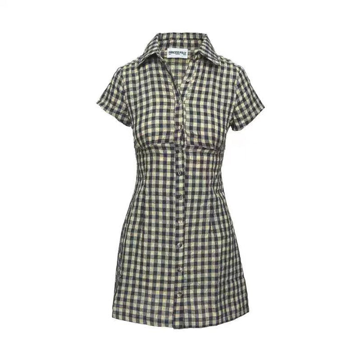 Dame Gingham-rude Mini Skjortekjole Stilla