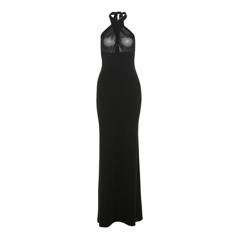 Dame maxikjole med dyb halter-udskæring og elegant drapering Stilla