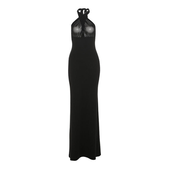 Dame maxikjole med dyb halter-udskæring og elegant drapering Stilla