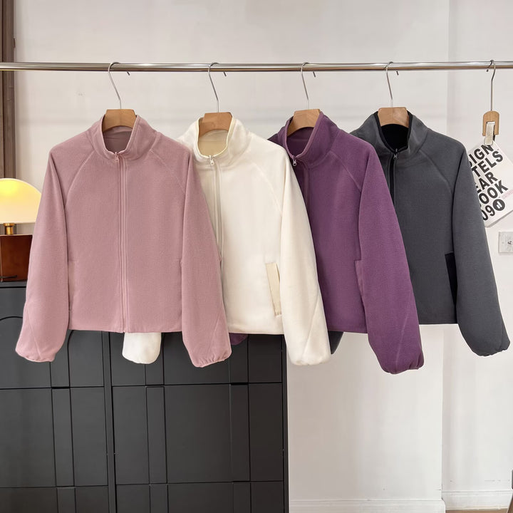 Damer Cozy Fleece Jakke med Høj Krave og Praktiske Lommer Stilla