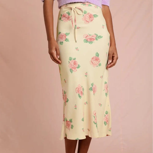 Dame midi-nederdel med flydende snit og blomsterdesign Stilla