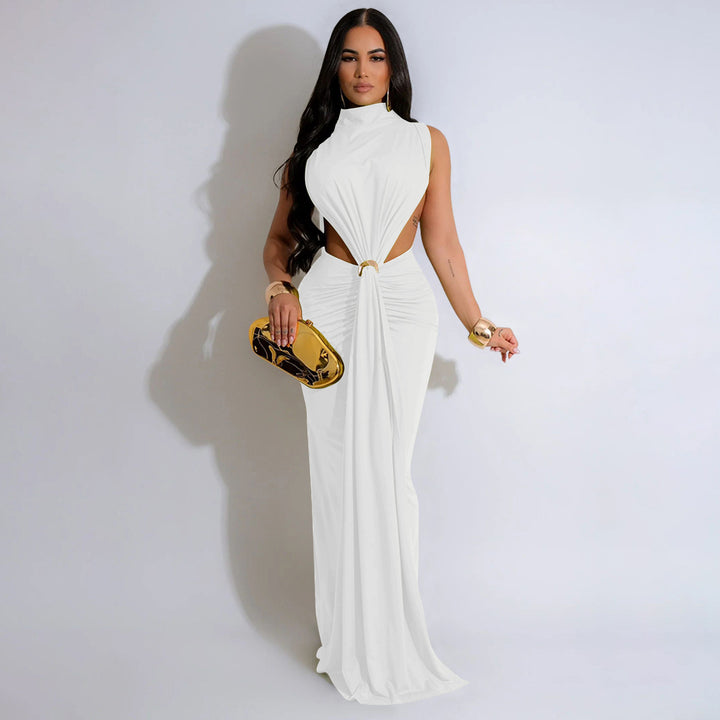 Dame Maxikjole med skulderfri cut-out-detaljer og elegant drapering Stilla