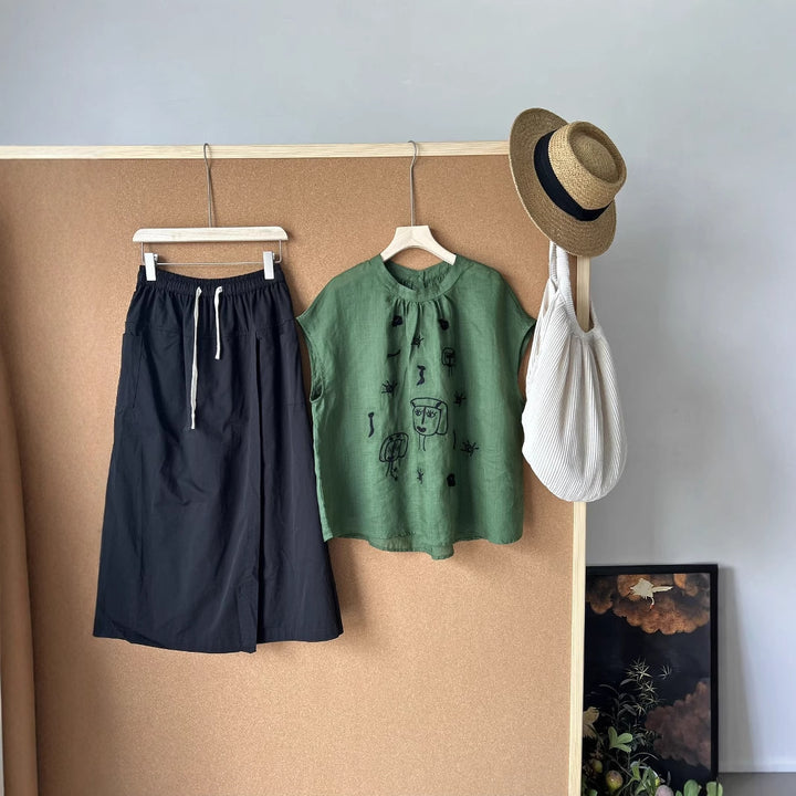 Femme Kunstnerisk Broderet Bluse med Flydende Snit Stilla