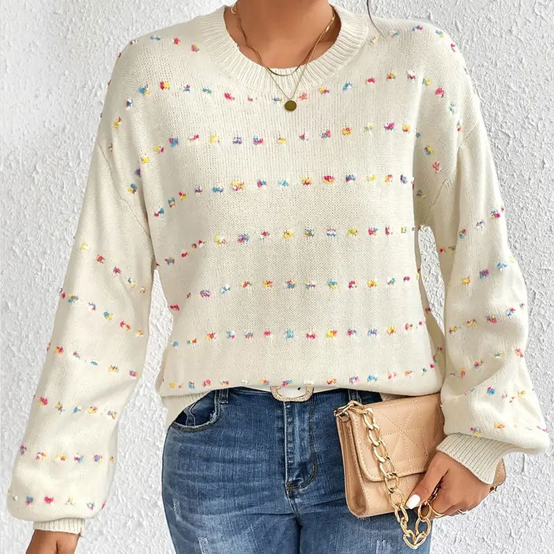 Dame strikket sweater med farverigt knude mønster og løs pasform Stilla