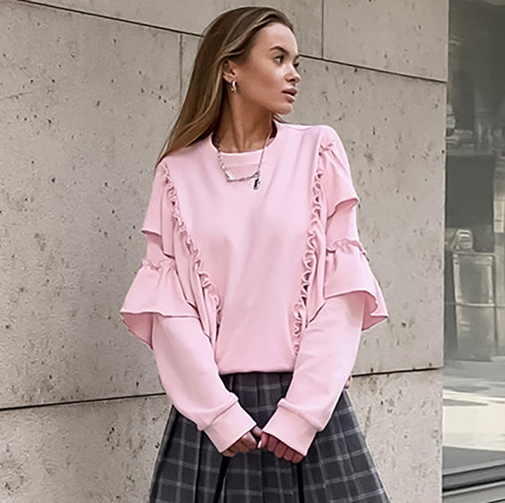 Dame sweatshirt med voluminøse flæser og afslappet snit Stilla
