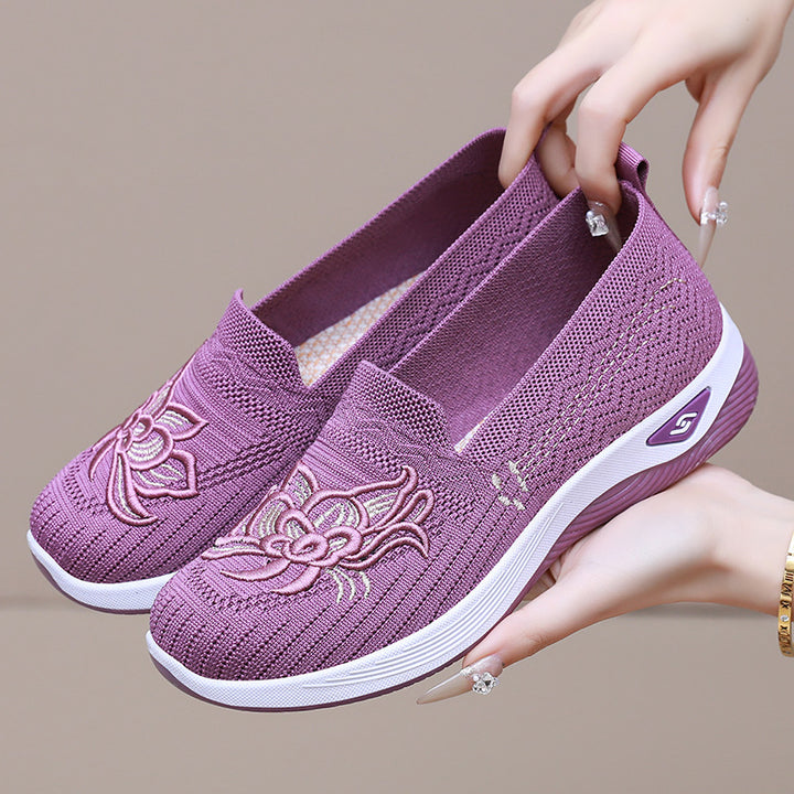 Dame Komfortable Slip-On Sneakers med floral broderi Stilla