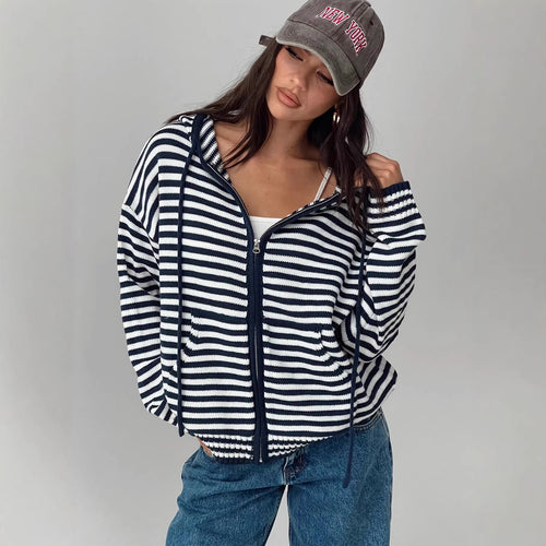 Dame cardigan i stribet design med kvalitets lynlås og casual fit