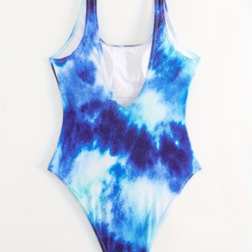 Damer én-delt sporty badedragt med moderigtigt tie-dye-design Skovae