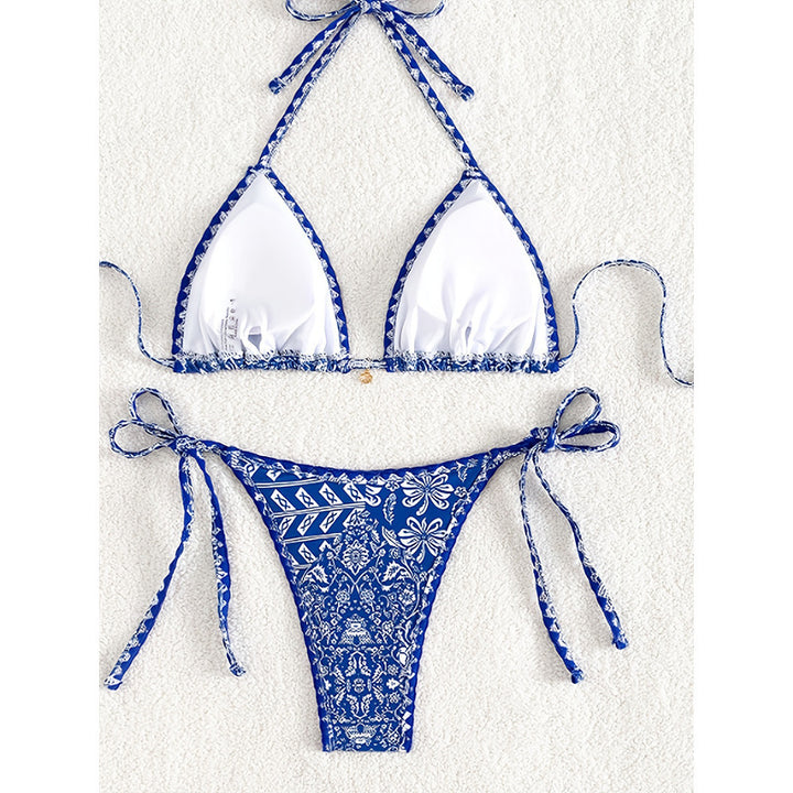 Dame triangel-bikini med justerbare bånd og blomsterdesign Skovae