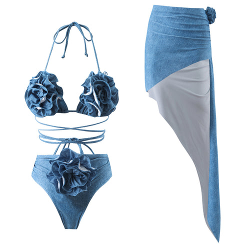 Dame bikini-sæt med elegante flæsedetaljer og fashionable omslagsskjørt Stilla