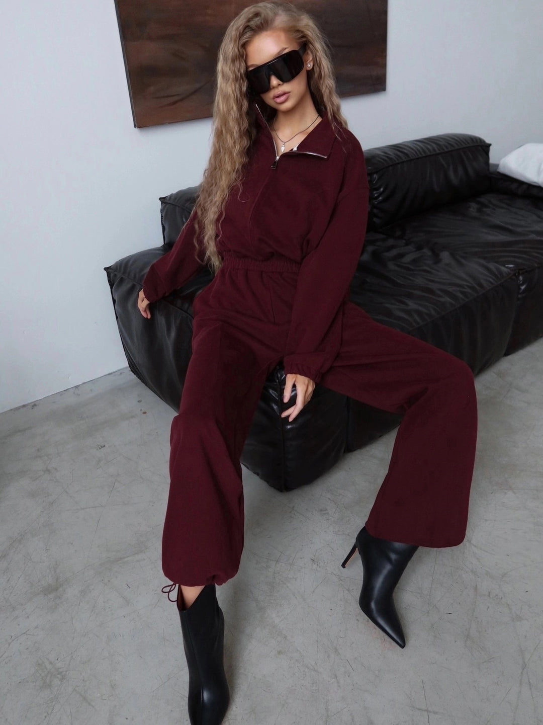 Dame Sporty Fleece- jumpsuit med høj krave Stilla