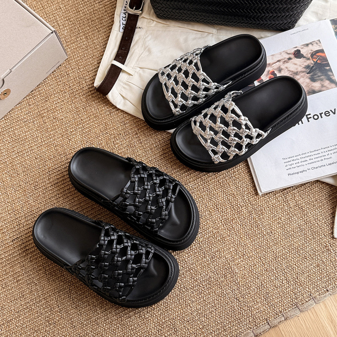 Femme Woven Slide Sandaler med Chunky Platform Stilla