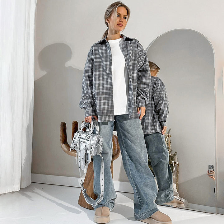 Dame Karohemdsjakke med afslappet oversized-snit og praktiske lommer Stilla