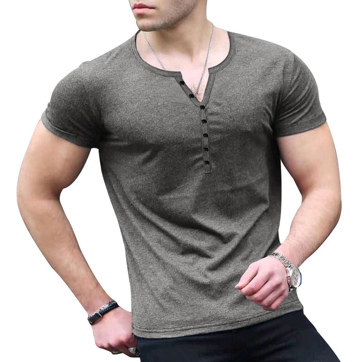 Herrer Fritid Kortærmet Henley T-shirt Stilla