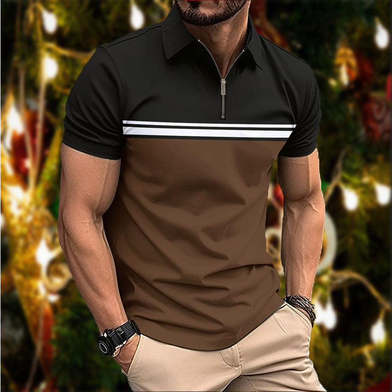 Herrer polo t-shirt med moderne lynlås og sporty stribemønster Stilla