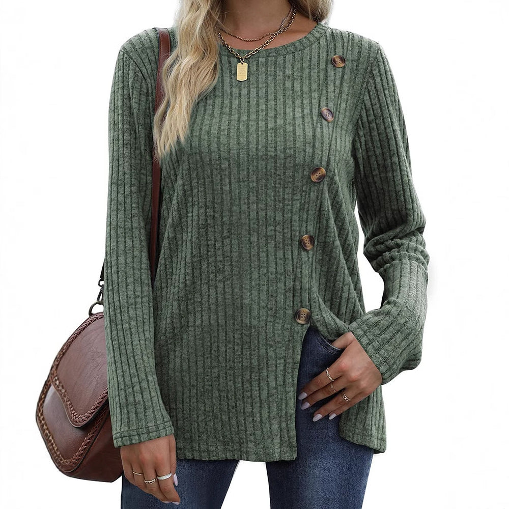 Dame Casual Langærmet T-shirt med knapdetaljer Stilla