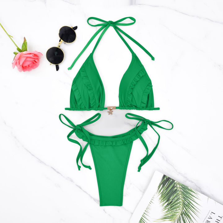Dame Triangel-Bikini med flæsedetaljer og justerbare snørebind Skovae