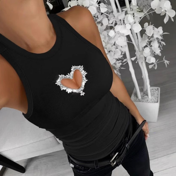 Dame Sporty Top med hjerteformet cut-out og glimmerdetaljer Stilla