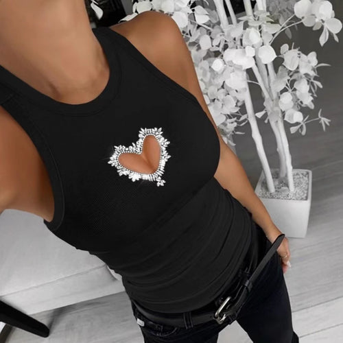 Damer Sporty Tanktop med hjerteudskæring og glitrende dekoration Skovae