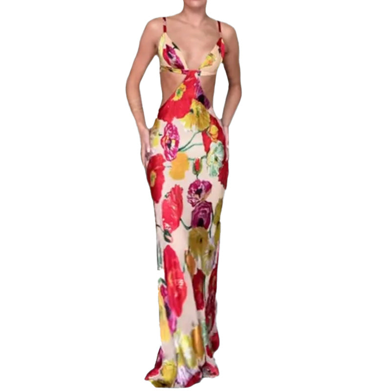 Dame Cut-Out Maxikjole med floralt design og raffinerede stropper Stilla