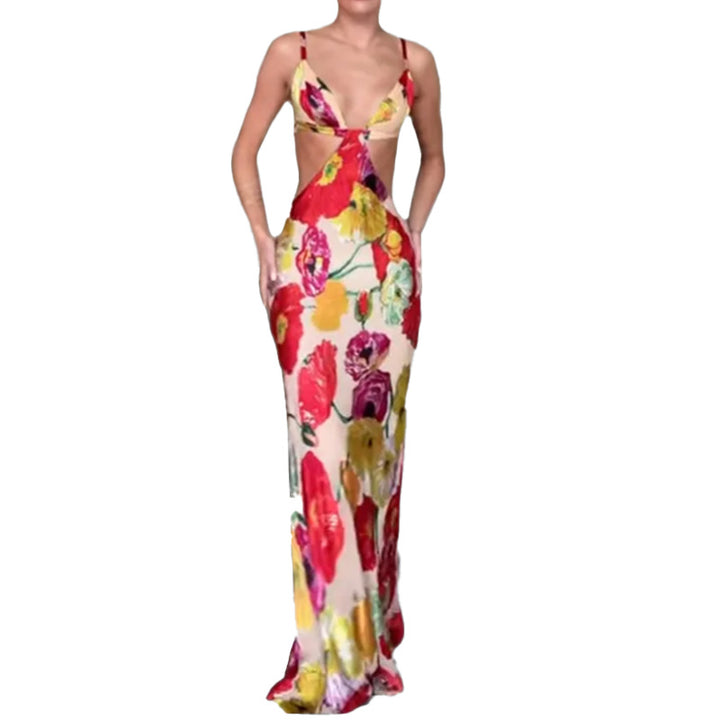 Dame Cut-Out Maxikjole med floralt design og raffinerede stropper Stilla