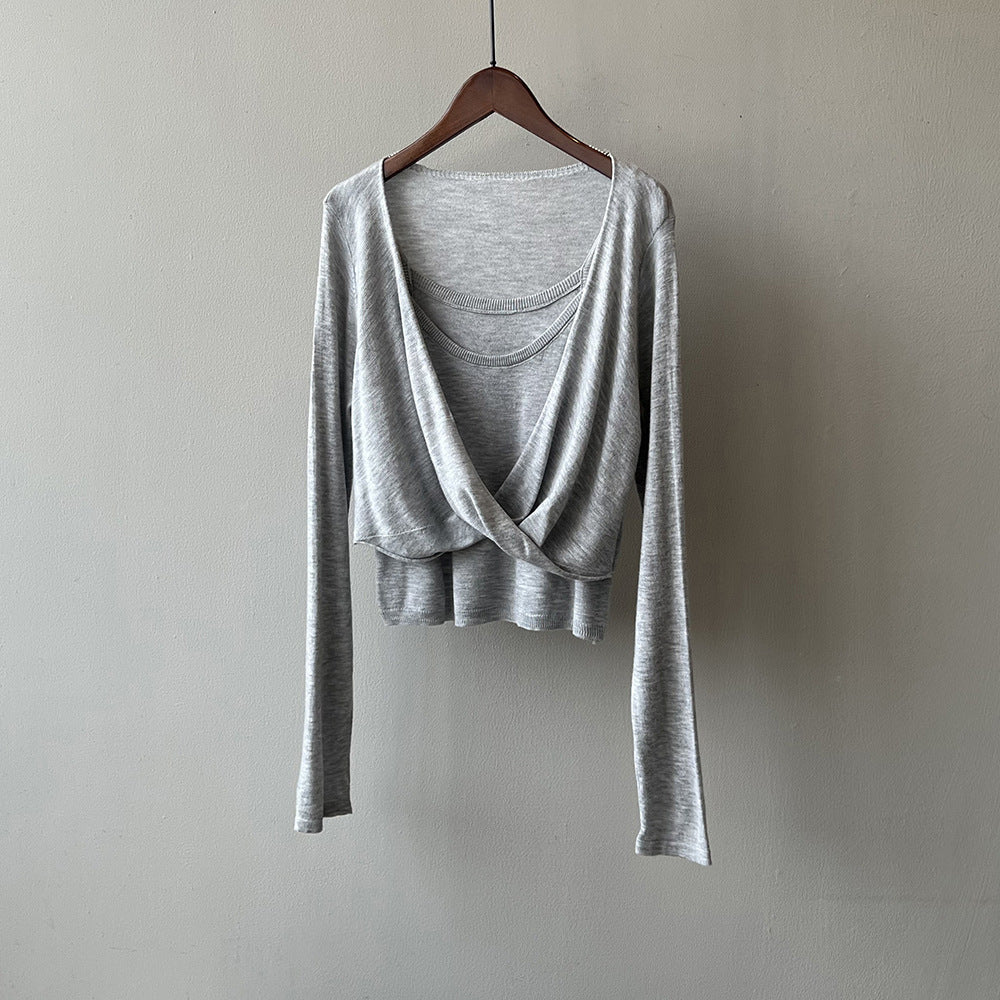 Damer afslappet longsleeve T-shirt med dekorativt omslagdesign og fin stofkvalitet Stilla