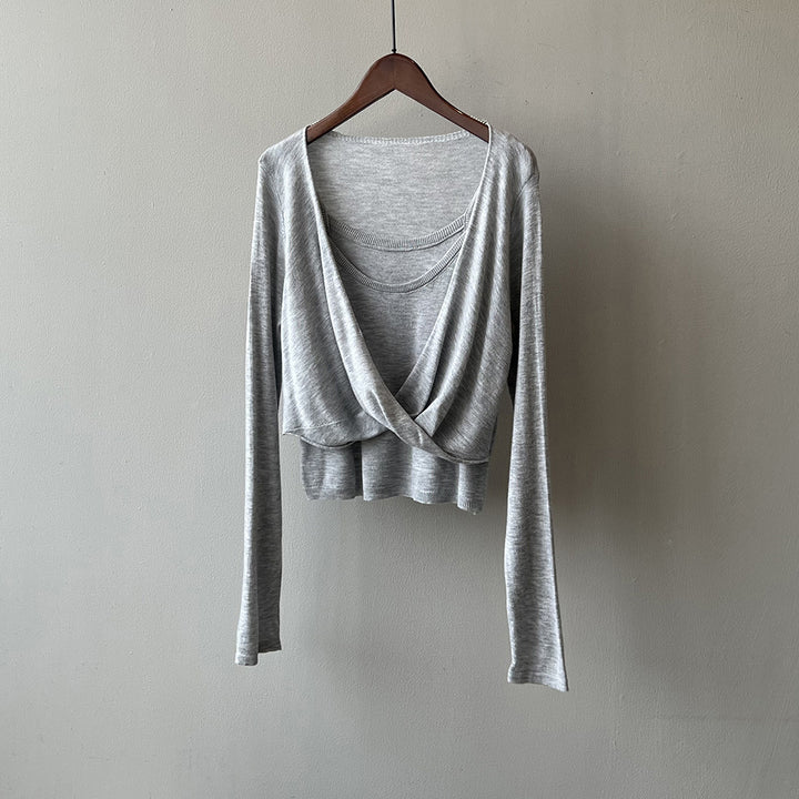 Damer afslappet longsleeve T-shirt med dekorativt omslagdesign og fin stofkvalitet Stilla
