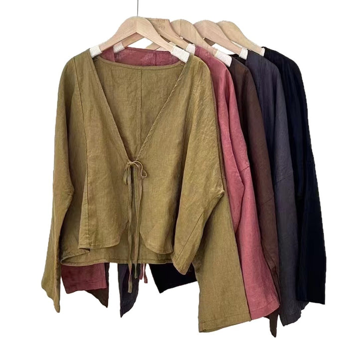 Femme Letvægts Bindefront Linnedbluse Stilla