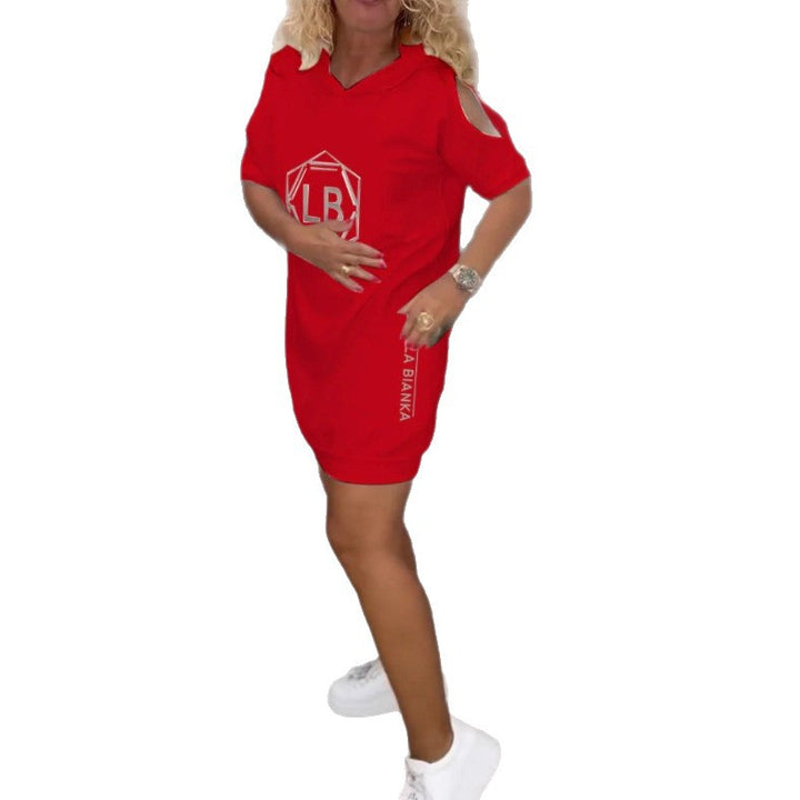 Dame nan sporty hætte tunika kjole med skulderudskæringer og logoprint Skovae