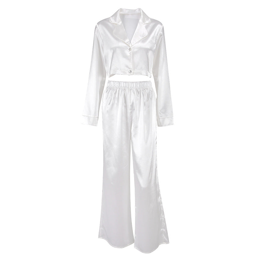 Dame Satin Cropped Bluse og løstsiddende Bukser Kombi Sæt Stilla