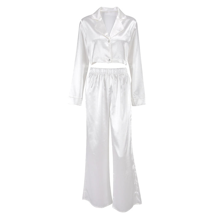 Dame Satin Cropped Bluse og løstsiddende Bukser Kombi Sæt Stilla