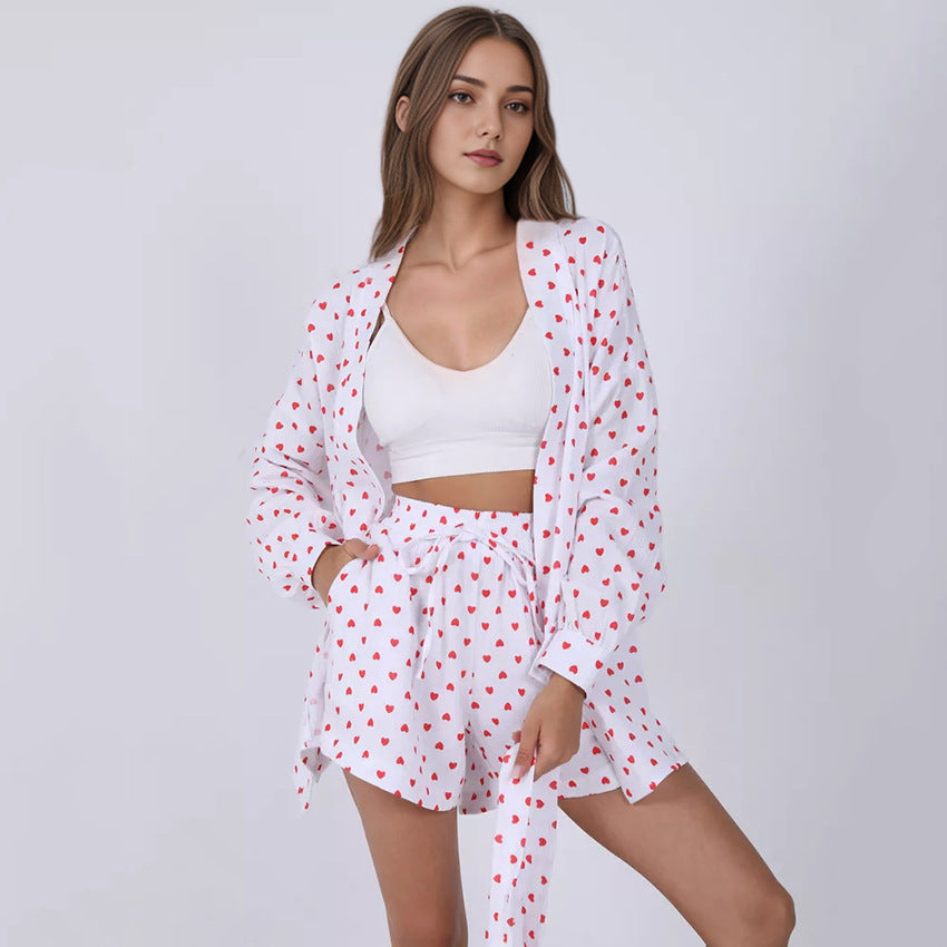 Dame pyjamasæt med hjerter og elegant bluse Stilla