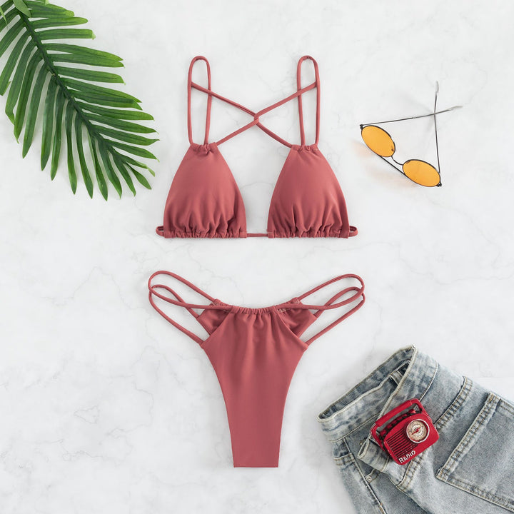 Dame Triangel-Bikini-Sæt med justerbare stropper og elegant krydsdesign Stilla