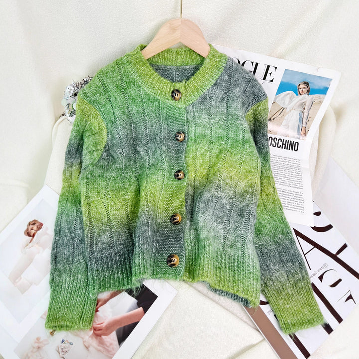 Kvinders elegante cardigan med mode kabelmønster og gradient Stilla