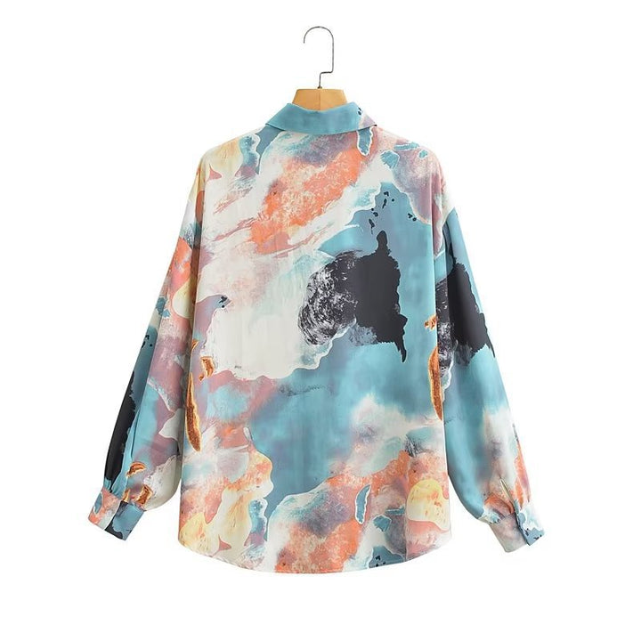 Kvinders langærmede silke bluse med moderne gradient