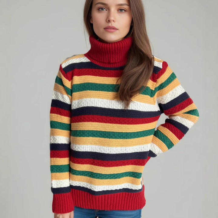 Kvindernes stribede turtleneck sweater med en afslappet pasform og blød tekstur Stilla