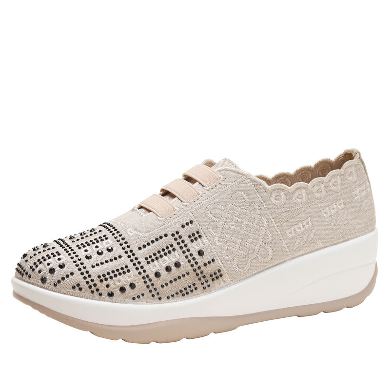 Dame mode sneakers med elegante dekorationssten og behagelig fodseng Stilla