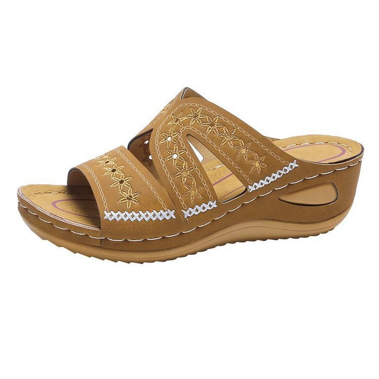Dame Komfortable Wedge-sandaler med blomsterdetaljer og anatomisk fodseng Stilla