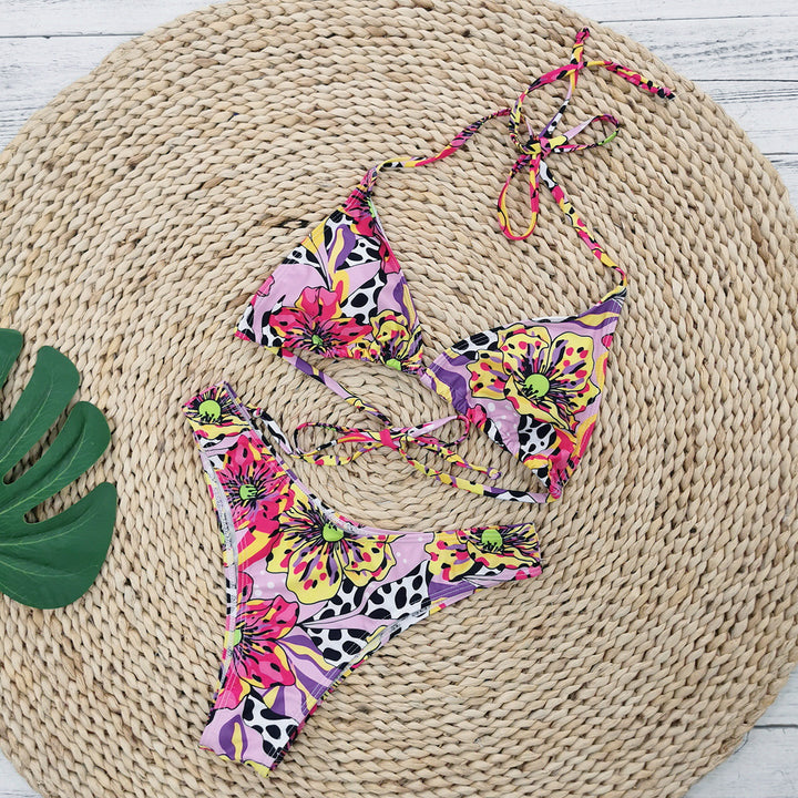 Dame Bikini-sæt med legende blomsterdesign og justerbare stropper Stilla