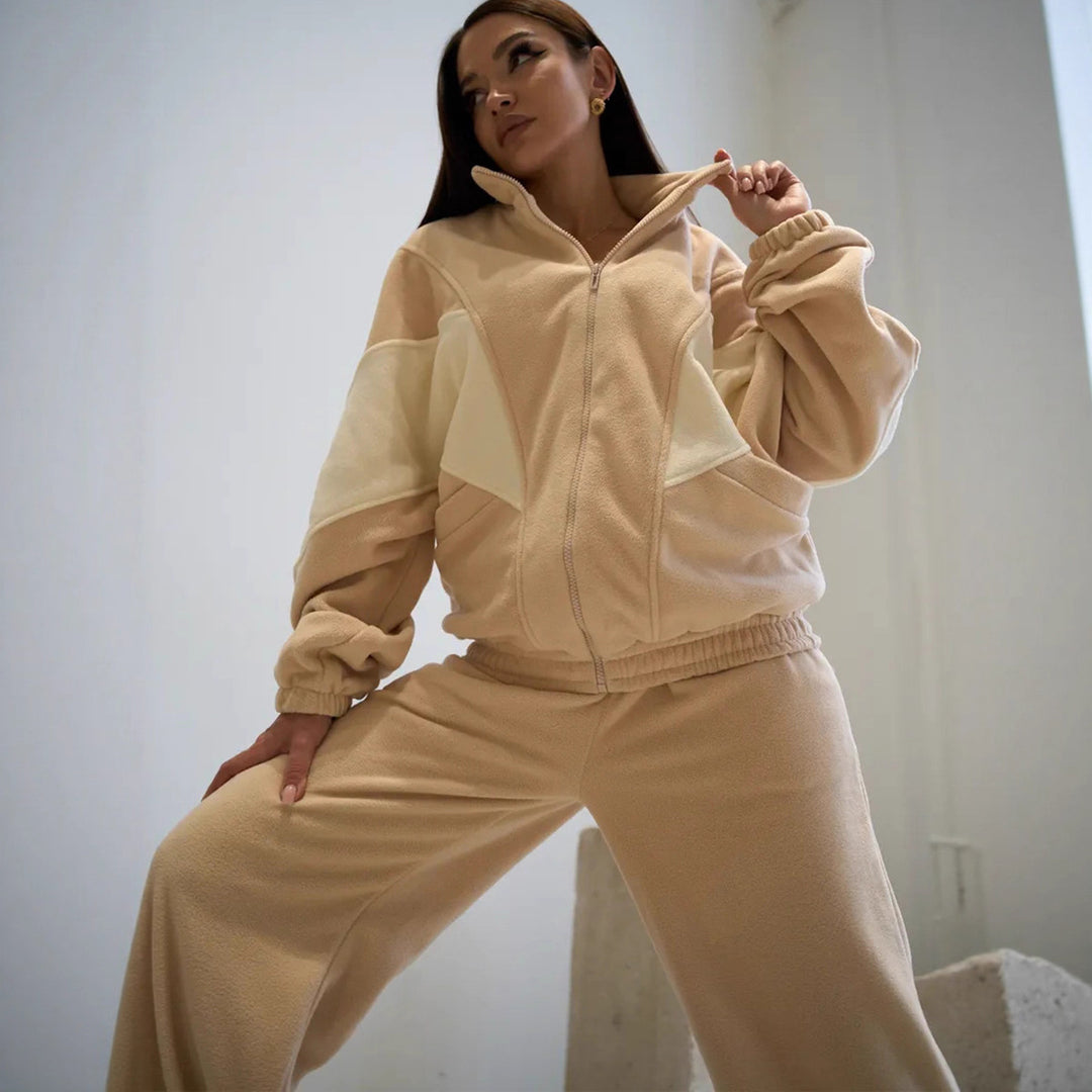 Kvinder afslappet fleece sæt med sporty pasform og store lommer Skovae