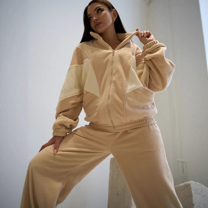 Kvinder afslappet fleece sæt med sporty pasform og store lommer Skovae