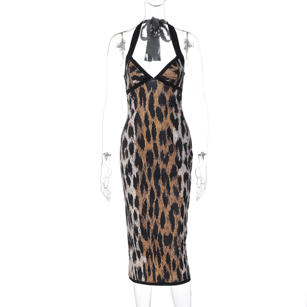 Dame Rockabilly Kjole med Halterneck-design og trendy Dyreprint Skovae