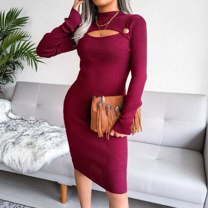 Dame strikkjole med raffineret cut-out og elegant ribstruktur Stilla